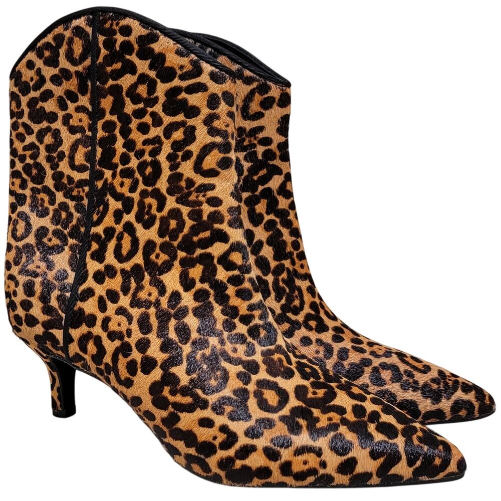 On 34th Women Kitten Heel Western Booties Aatira Size 8M Leopard Print Cow Fur